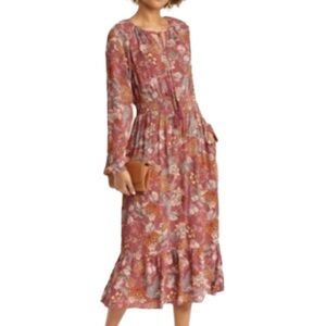 KNOX ROSE Long sleeve Rose Pink Floral Gauze Boho Maxi Dress